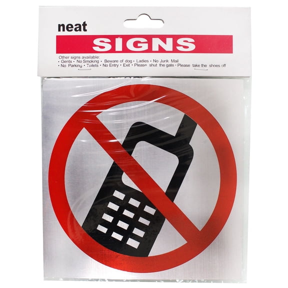 ToolUSA (2 Pack) 5.5" (14 cm) Square "No Cell Phone" Sign | Brushed Aluminum | Vivid Red & Black Acrylic Paint | Self-Adhesive