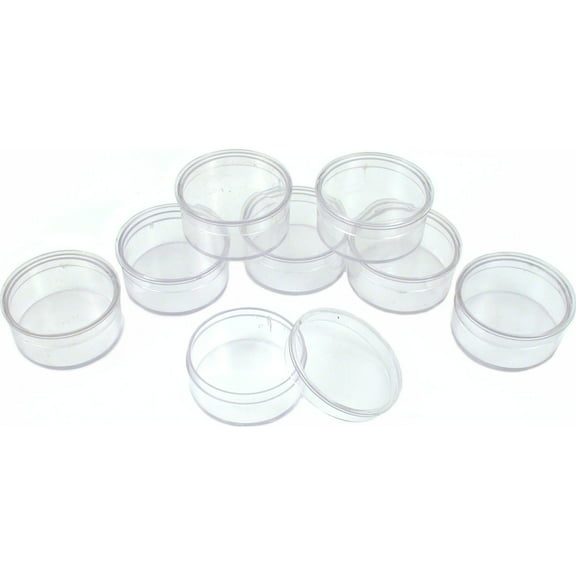 ToolUSA (2 Pack) 8 Piece Round Clear Plastic Gem Jars | 1.25" x 0.5" (3.2 cm x 1.3 cm) | Stackable Design | Multipurpose Storage