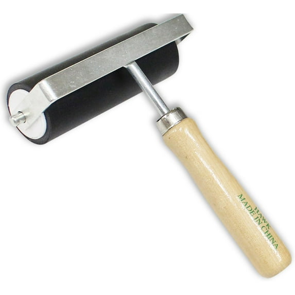 ToolUSA 4" (10.2 cm) Rubber Roller | Wooden Handle | Versatile for Glue, Ink & Crafting | Durable & Ergonomic Design