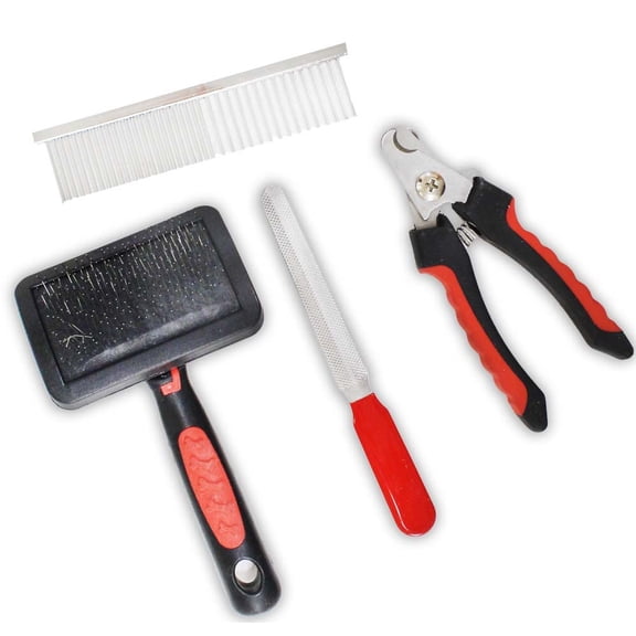 ToolUSA 4-Piece Pet Care Set | 5" x 5.5" (12.7 cm x 14 cm) Tools | For Hair & Nails | Ideal for Cats & Dogs