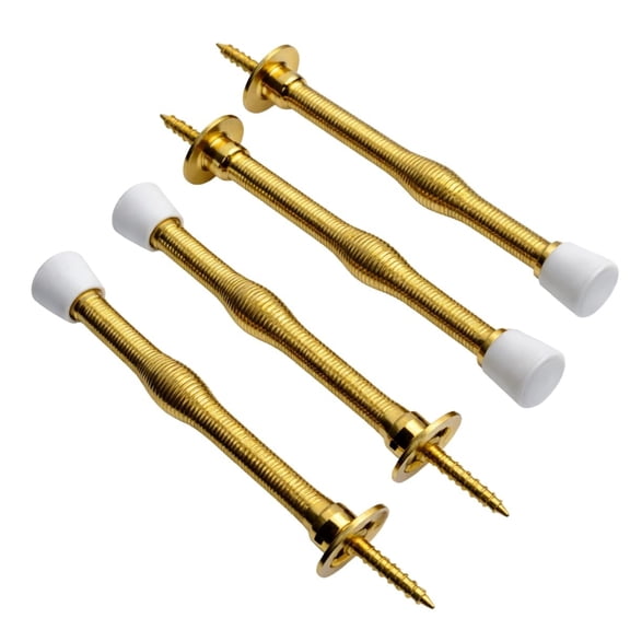 ToolUSA 4 Piece Spring-Type Door Stoppers | 3" (7.6 cm) Length with 0.5" (1.3 cm) White Rubber Cushion | Golden Finish | Protects Walls & Doors | Ideal for Home & Office