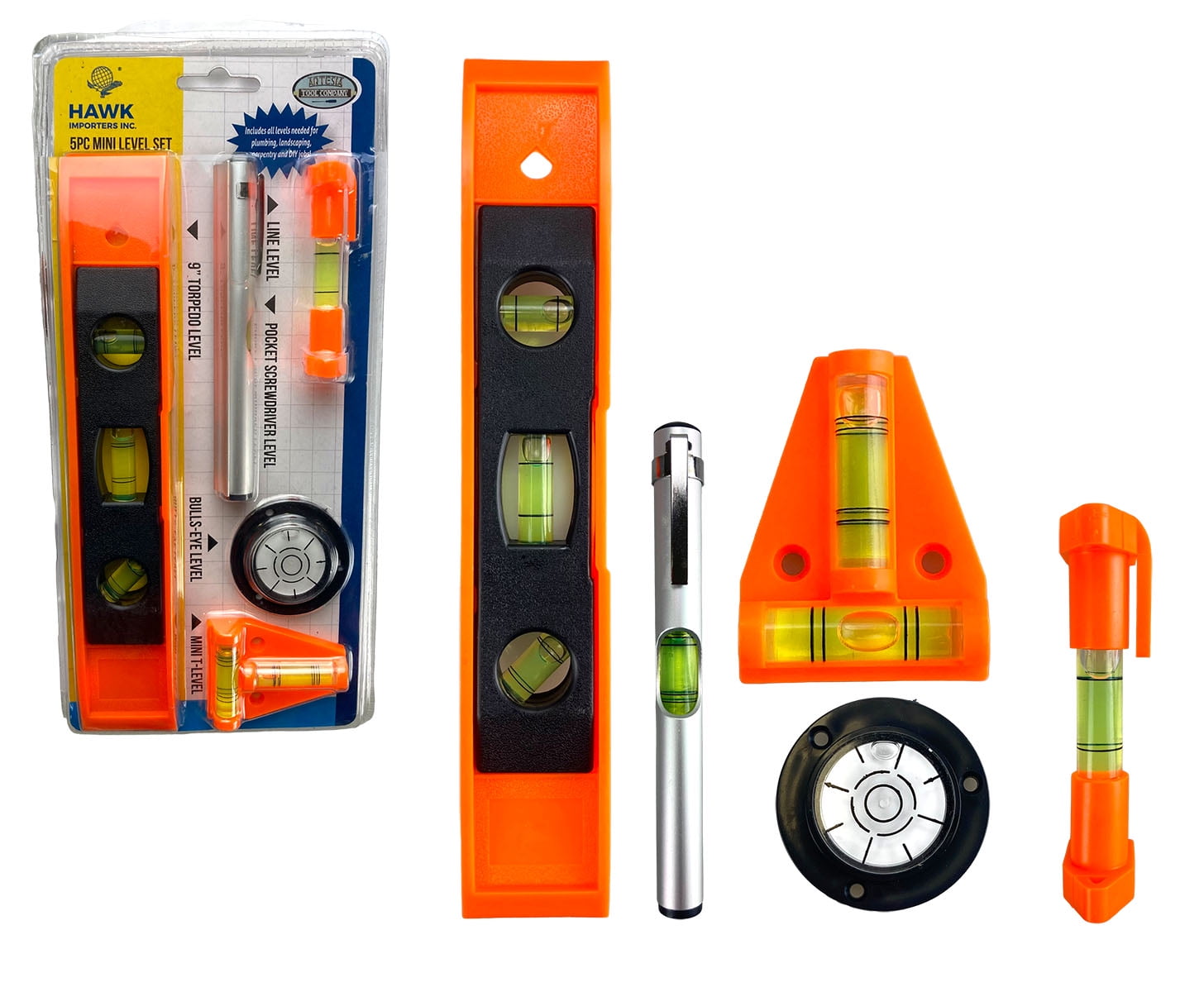 ToolUSA 5 Piece Mini Level Set | Multifunctional Tools for Plumbing,  Carpentry, Masonry | Torpedo, Screwdriver, Bulls-eye, T-level, Line Levels