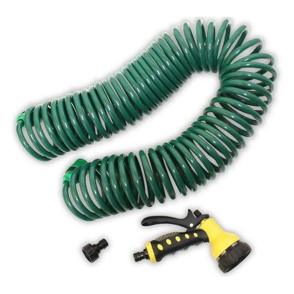 ToolUSA 50 ft Auto Coil Water Hose | Lightweight Design | Ultimate Recoil Memory | 8-Function Multi-Head Spray | Easy Mount & Storage