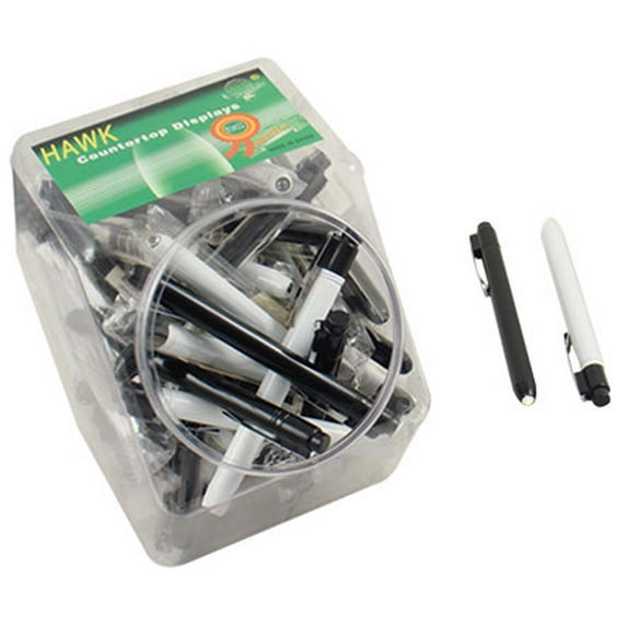 ToolUSA (96 Pack) Pen-Sized & Portable Flashlight Jar Set | Pocket Clip | Black & White | Push-Button | Display Jar Included | Great For Retail Shop