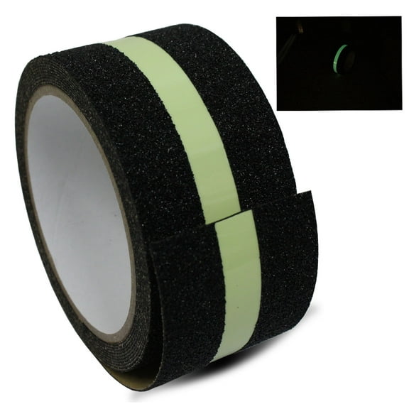 ToolUSA Anti-Slip Glowing Strip Safety Tape | 9 Feet (2.7 meters) Long | 2" (5.1 cm) Width | Self-Adhesive | Glow-in-the-Dark Feature | Prevents Slips in Low Light