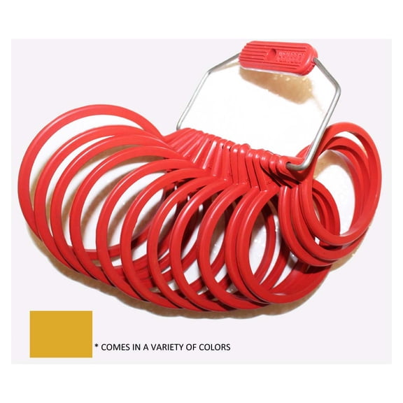 ToolUSA Bracelet & Earring Bangle Sizer | Sizes 1" (2.5 cm) to 15" (38.1 cm) | Mustard Yellow & Red | Robust Plastic | Integrated Hoop Design