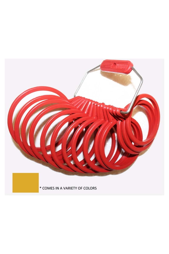 Bracelet & Earring Bangle Sizer | Sizes 1" (2.5 cm) to 15" (38.1 cm) | Mustard Yellow & Red | Robust Plastic | Integrated Hoop Design