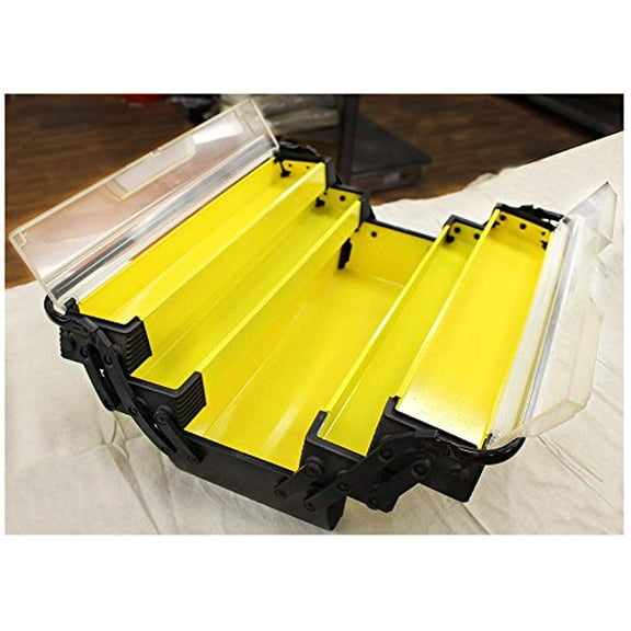 ToolUSA Cantilever Metal Tool Box | 23.5" x 8" x 9" | Clear Top Shelf | 3-Tier Storage | Durable Steel & Lightweight Plastic Construction