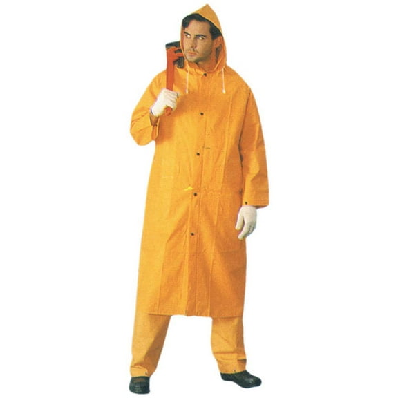 ToolUSA Men's Small 48" (121.9cm) Full-Length Yellow Raincoat | 35 Mil Thick PVC | Detachable Hood | High Visibility | Wet Weather Gear