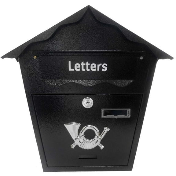 ToolUSA All Metal Locking Mailbox | A-frame Roof Design | Wall-Mountable | 7.5" x 1" Mail Slot | 14" x 13.5" x 3" Overall Size | Name & House Number Frame