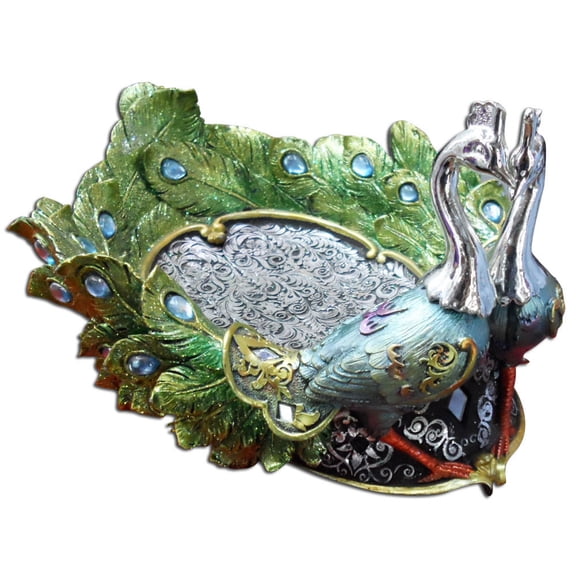 ToolUSA Peacock Shallow Dish Statuette | 6.5" x 11.5" x 9" | Elegant Polymer Clay Artwork | Ideal for Candy, Jewelry, Gifting, Home Décor