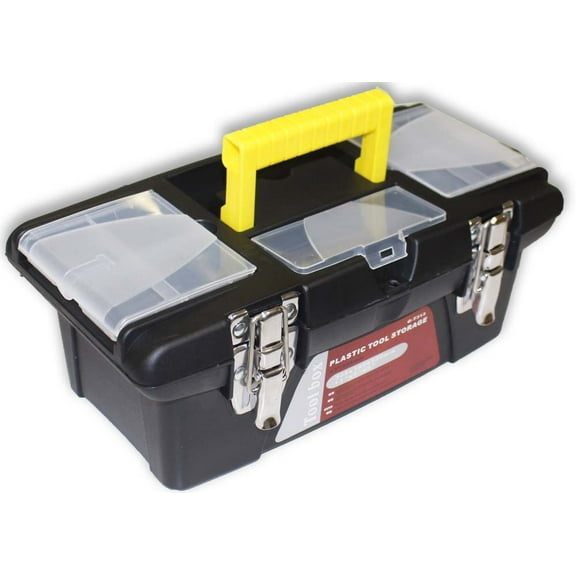 ToolUSA Plastic Tool Box | 13 x 6 x 5 inches (33 cm x 15.24 cm x 12.7 cm) | Lift-Out Tray & Segmented Lid Compartments | Metal Riveted Latches | On-The-Go & Home Use