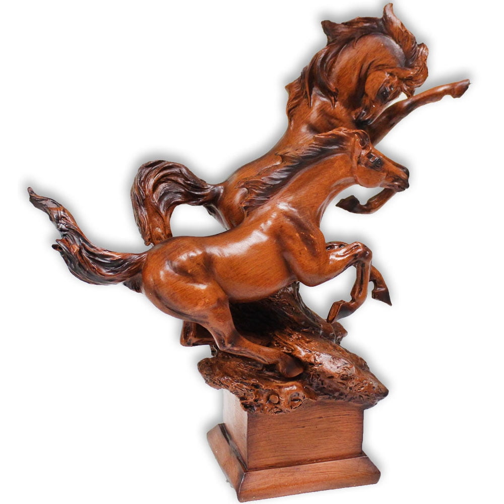 ToolUSA Polymer Clay Horses Statuette | Action Pose | Chestnut Brown | Lightweight | 10" (25.4 cm) Tall | Ideal for Home & Office Decor | Gift for Horse Lovers