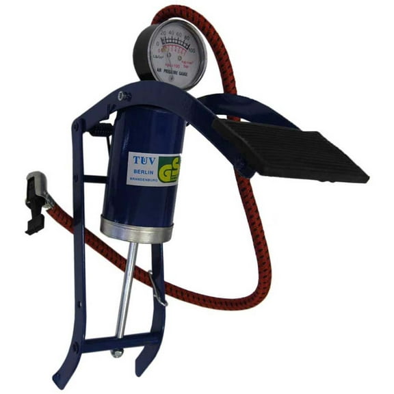 ToolUSA Portable Foot Pump Tire Inflator | 8.5" Stand & 19" Hose | Ergonomic 3" X 2" Pedal | 2" 100 Psi Gauge | Versatile Attachments Included | Enhance Fuel Efficiency