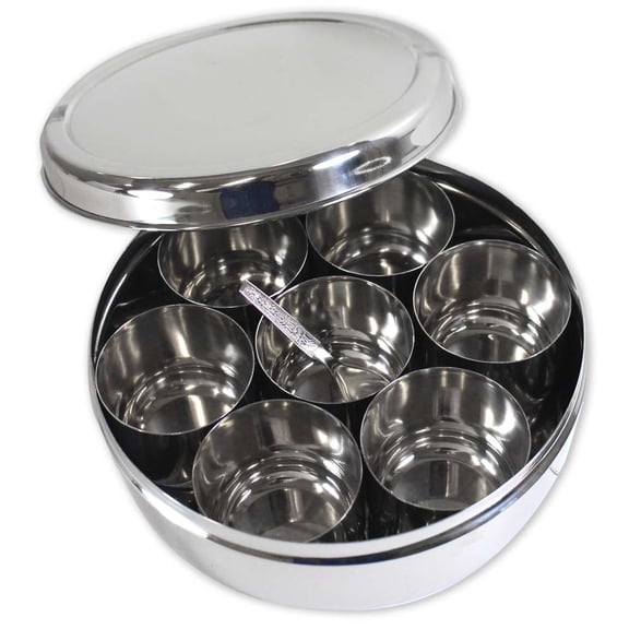 ToolUSA Stainless Steel Condiment Set | 9-Piece Ensemble | 7" (17.8 cm) Large Container & 2-1/4" (5.7 cm) Bowls | Ideal for Toppings & Sauces | Perfect Gift Choice