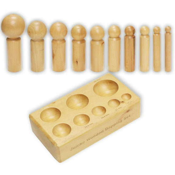 ToolUSA Wooden Dapping Set | 10 Precision Wooden Punches (17mm - 61mm) | Reversible Block | Perfect for Sheet Metal & Jewelry Crafting
