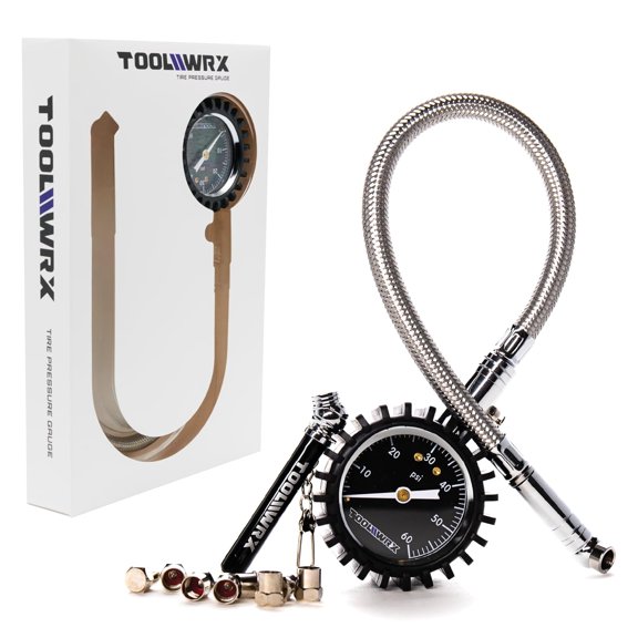ToolWRX Analog Tire Pressure Gauge 60 PSI with 8 Valve Caps & Mini Heavy Duty 10 Piece