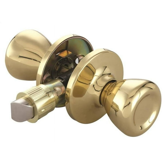 ProSource Mobile Home Passage Lockset, Knob Handle, Metal, Polished Brass, 2-3/8 to 2-3/4 in Backset