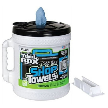 Toolbox 200 Count Blue Shop Towel In A Big Grip Bucket Absorbent & Dis, Each