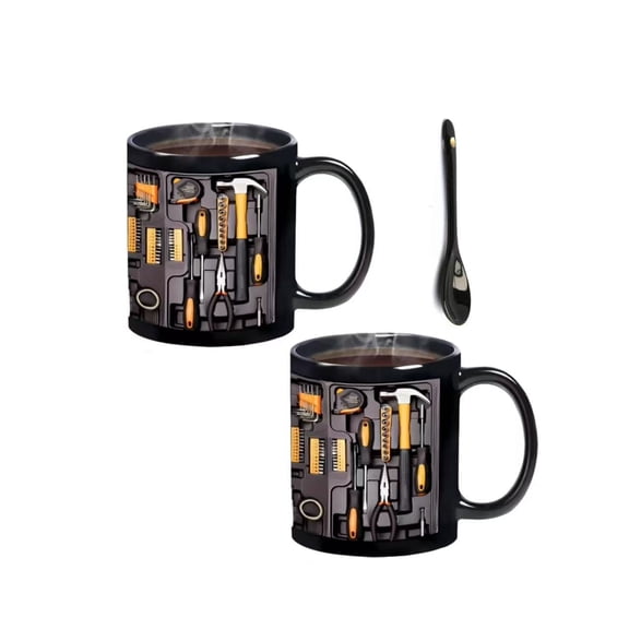 Toolbox Coffee Mug - 11oz Engine Themed Mug with Removable Mini Tools, Unique Gift for Auto Mechanics, Husband, Dad - Funny & Functional Coffee Cup