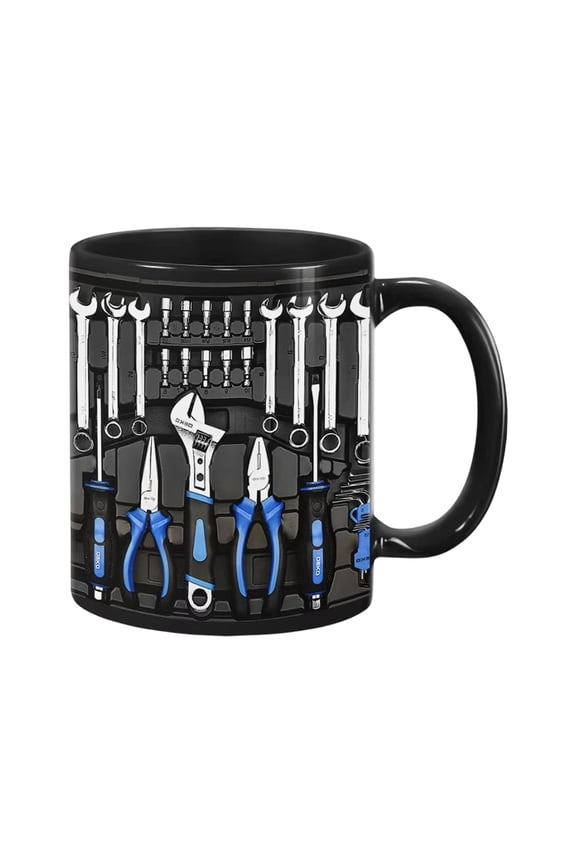 Toolbox Coffee Mug, 350ml Funny Ceramic Cup with Unique Tool Box Design, Creativity Auto Mechanical Set Tea Mug, Car Wrench Pattern Cup, Gift for Men, Dad, Husband, Handyman, Mechanic(C)