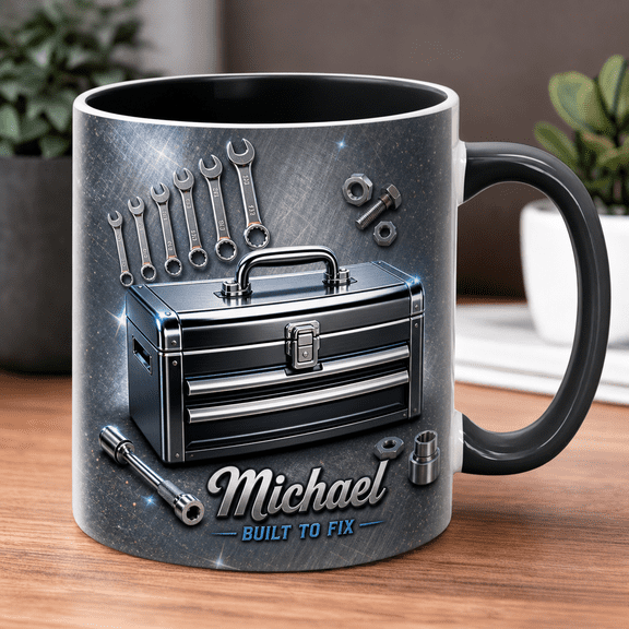Toolbox Coffee Mug Personalized Mechanic Ceramic Mug with Wrench Set Design