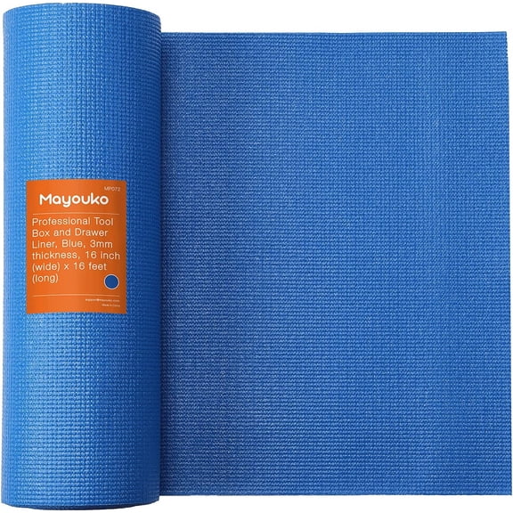 Toolbox Drawer Liners, 16 Inch (W) x 16 Feet (L) x 3MM Thick, Professional Cabinet Shelf Liner, Easy Cut Draw Liner Mat, Perfect for Protecting Your Tools, Non-Slip, Blue