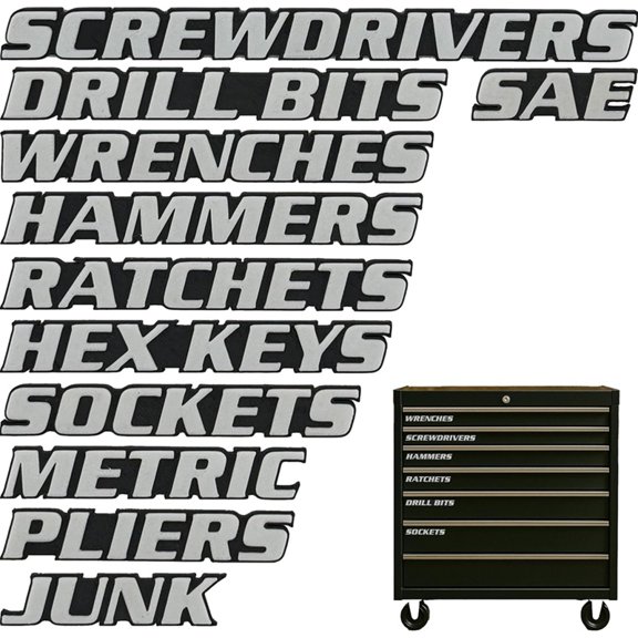 Toolbox Drawer Tags, 3D Magnetic Tool Box Labels, 11 Pieces, Reusable Toolbox Organization Stickers, Embedded Magnet