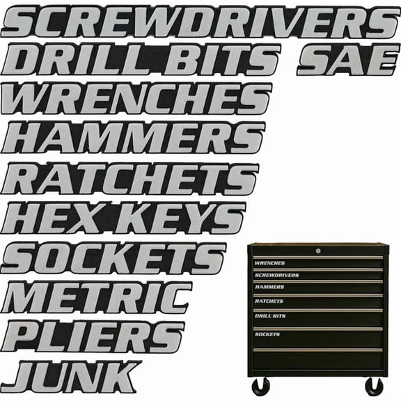 Toolbox Drawer Tags, 3D Magnetic Tool Box Labels, 11 Pieces, Reusable Toolbox Organization Stickers, Embedded Magnet