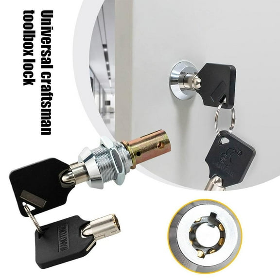 Toolbox Lock Replacement  Universal Drawer Insert Lock with Keys, Copper Cylinder Cabinet Lock for Toolbox & Storage Box