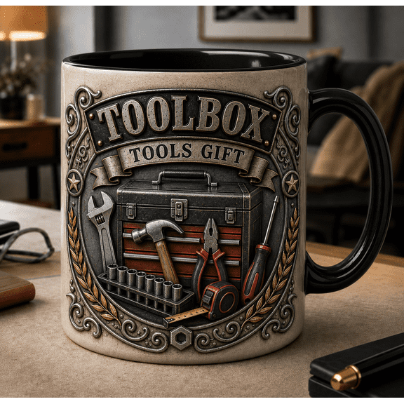 Toolbox Ceramic Coffee Mugs, Tools Gift for Dad 11 oz 15 oz