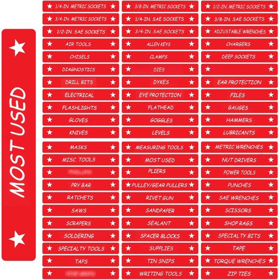 Toolbox Organization Labels - 66 count Tool Chest Drawer Labels (4.5x0.75) |, Quick & Easy Organizer | Fits Brands, Cabinets & Tool Boxes(Red)