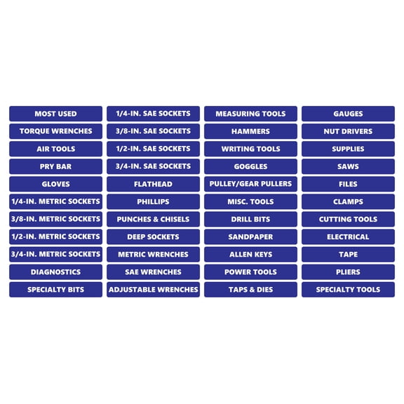 Toolbox Organizational Magnetic Labels Advanced Set by DCM Solutions (Blue, 0.75"H x 4.5"W)