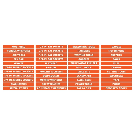 Toolbox Organizational Magnetic Labels Advanced Set by DCM Solutions (Burnt Orange, 0.5"H x 4.5"W)