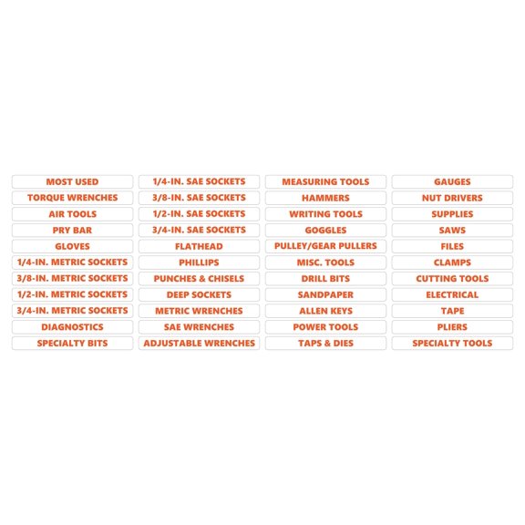 Toolbox Organizational Magnetic Labels Advanced Set by DCM Solutions (Burnt Orange Inverted, 0.5"H x 4.5"W)