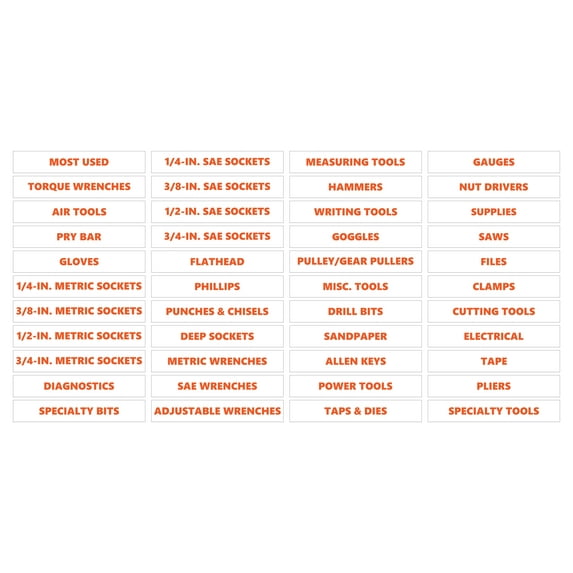 Toolbox Organizational Magnetic Labels Advanced Set by DCM Solutions (Burnt Orange Inverted, 0.75"H x 4.5"W)