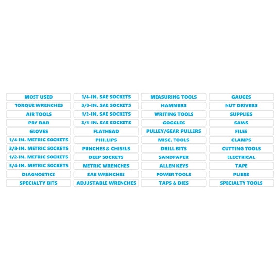 Toolbox Organizational Magnetic Labels Advanced Set by DCM Solutions (Cyan Inverted, 0.5"H x 4.5"W)