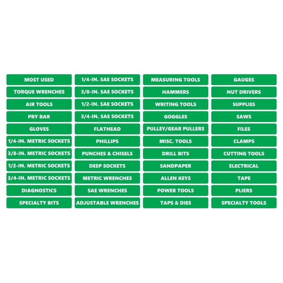 Toolbox Organizational Magnetic Rounded Labels Advanced Set by DCM Solutions (Green, 0.75"H x 4.5"W)
