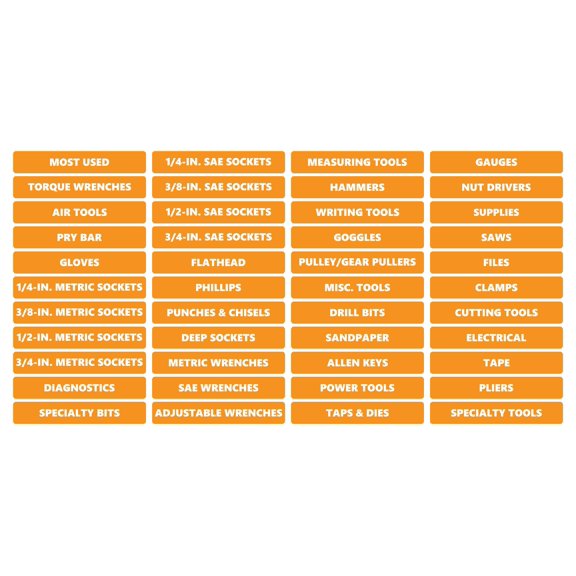 Toolbox Organizational Magnetic Labels Advanced Set by DCM Solutions (Orange, 0.75"H x 4.5"W)
