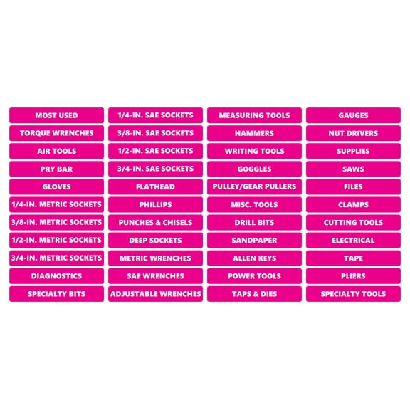 Toolbox Organizational Magnetic Labels Advanced Set by DCM Solutions (Pink, 0.75"H x 4.5"W)