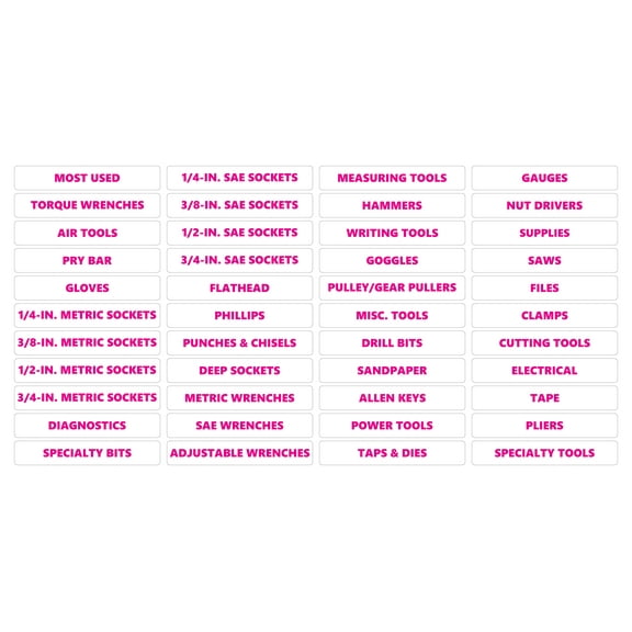 Toolbox Organizational Magnetic Labels Advanced Set by DCM Solutions (Pink Inverted, 0.75"H x 4.5"W)