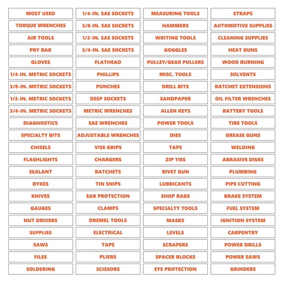 Toolbox Organizational Magnetic Labels Premium Set by DCM Solutions (Burnt Orange Inverted, 0.75"H x 4.5"W)