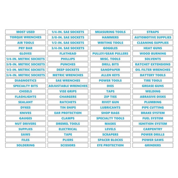 Toolbox Organizational Magnetic Labels Premium Set by DCM Solutions (Cyan Inverted, 0.50"H x 4.5"W)