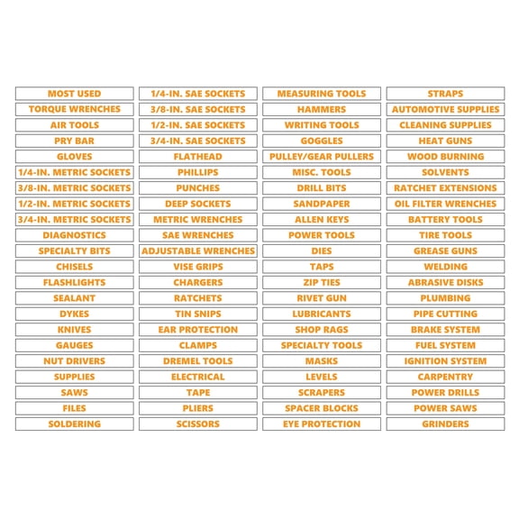 Toolbox Organizational Magnetic Labels Premium Set by DCM Solutions (Orange Inverted, 0.50"H x 4.5"W)