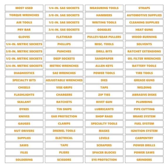 Toolbox Organizational Magnetic Labels Premium Set by DCM Solutions (Orange Inverted, 0.75"H x 4.5"W)