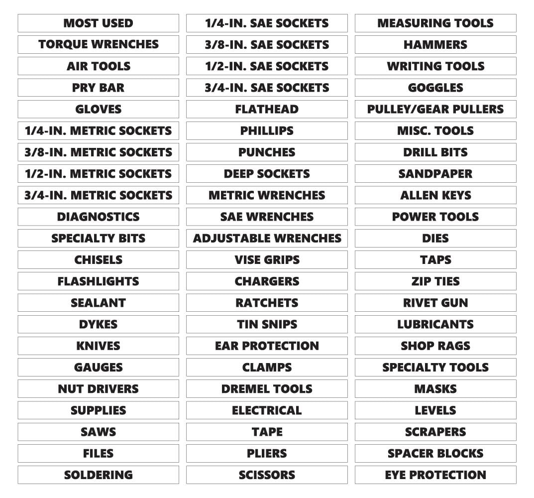 Toolbox Organizational Magnetic Labels Ultimate Set by DCM Solutions (Black Inverted, 0.5"H x 4.5"W)