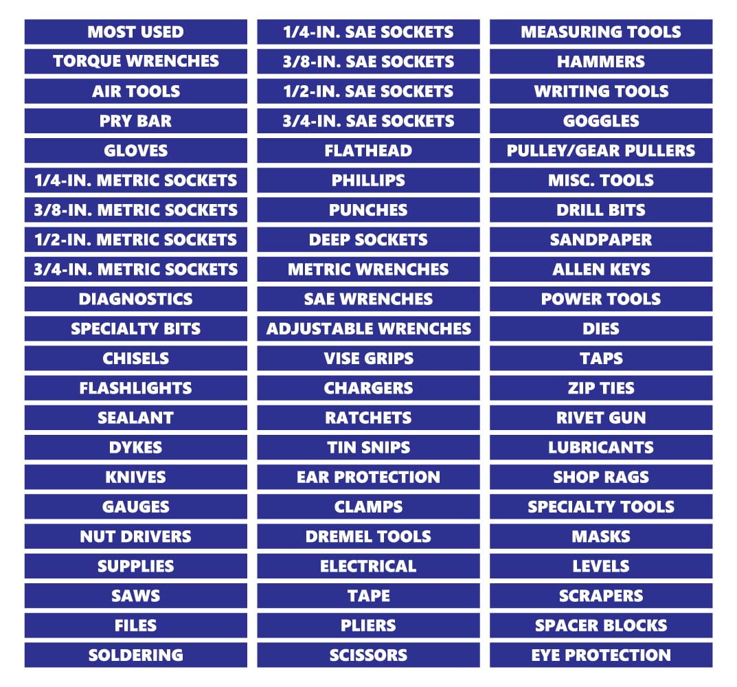 Toolbox Organizational Magnetic Labels Ultimate Set by DCM Solutions (Blue, 0.5"H x 4.5"W)