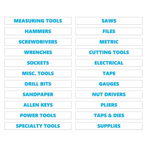 Toolbox Organizational Magnetic Labels by DCM Solutions (Cyan Inverted, 0.5"H x 4.5"W)