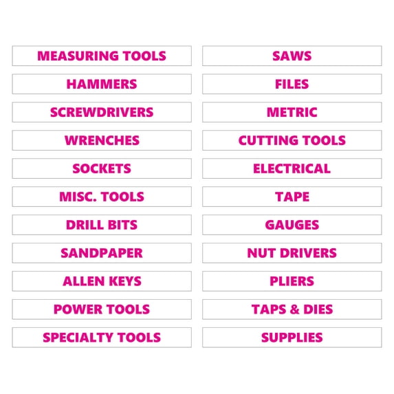 Toolbox Organizational Magnetic Labels by DCM Solutions (Pink Inverted, 0.5"H x 4.5"W)