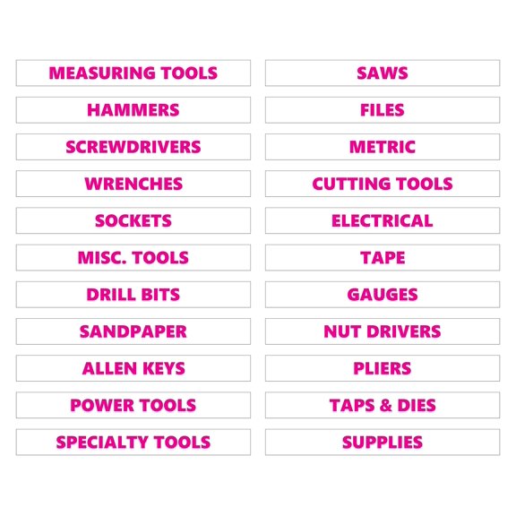 Toolbox Organizational Magnetic Labels by DCM Solutions (Pink Inverted, 0.5"H x 4.5"W)